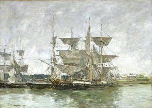 Eugène Boudin - Boats in the Port, Deauville, 1881