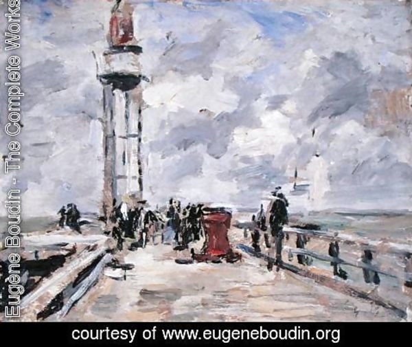Eugène Boudin - The Jetty and Lighthouse at Honfleur c.1885-90