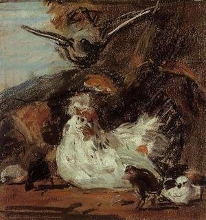 Eugène Boudin - A Hen and Her Chicks (after Melchior d'Hondecoeter)