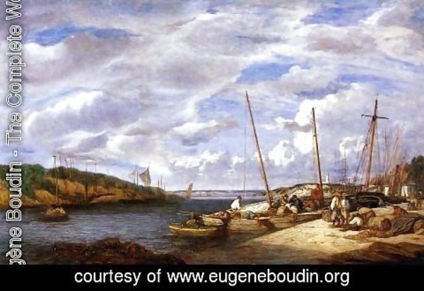 Eugène Boudin - Douarnenez, Fishing Boats at Dockside