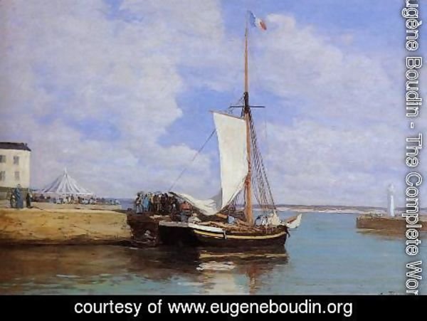 Eugène Boudin - Honfleur, the Port, Docked Sailboat