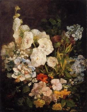 Eugène Boudin - Spray of Flowers - Hollyhocks