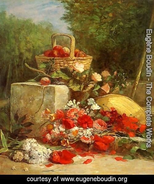 Eugène Boudin - Flowers and Fruit in a Garden