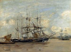 Eugène Boudin - Le Havre, Three Master at Anchor in the Harbor