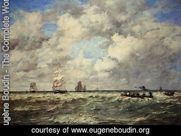 Eugène Boudin - Seascape, Les Lamaneurs