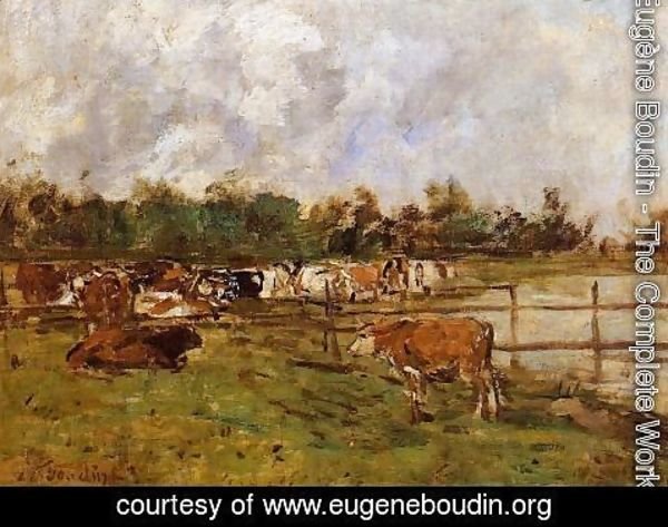 Eugène Boudin - Cows in the Meadow
