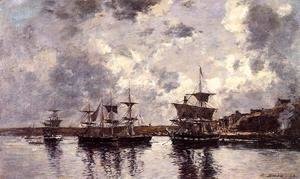 Eugène Boudin - Camaret, Three Masters Anchored in the Harbor