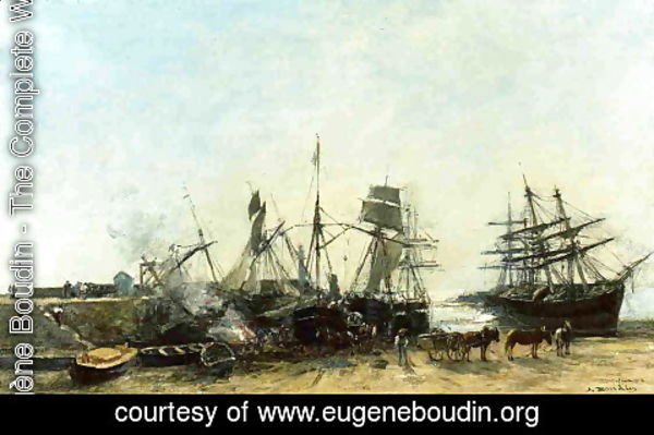Eugène Boudin - Portrieux, the Port at Low Tide, Unloading Fish