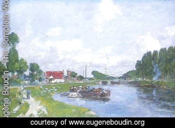 Eugène Boudin - Barges on the Canal, Saint-Valery-sur-Somme