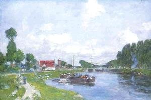 Eugène Boudin - Barges on the Canal, Saint-Valery-sur-Somme
