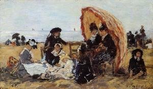 Eugène Boudin - Trouville, on the Beach Sheltered by a Parasol