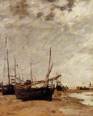 Eugène Boudin - Low Tide, Grounded Sailboats