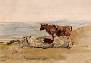 Eugène Boudin - Cows near the Shore