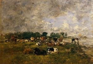 Eugène Boudin - Cows in the Fields