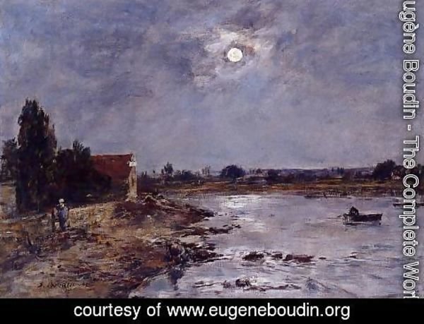Eugène Boudin - The Banks of the Touques - Moonlight