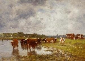 Eugène Boudin - Cows in a Meadow on the Banks of the Toques