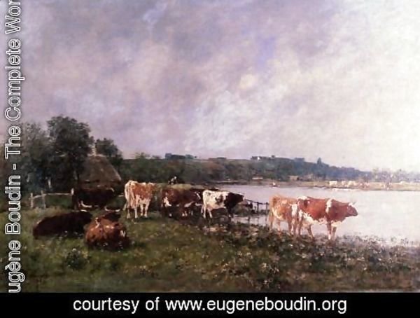 Eugène Boudin - Cows on the Riverbanks of the Touques