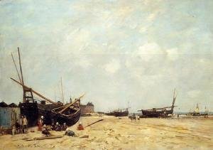 Eugène Boudin - Fishing Boats Aground and at Sea