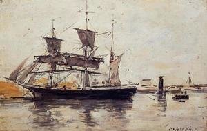 Eugène Boudin - Three Masted Ship at Dock