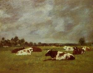 Eugène Boudin - Cows in a Meadow, Morning Effect