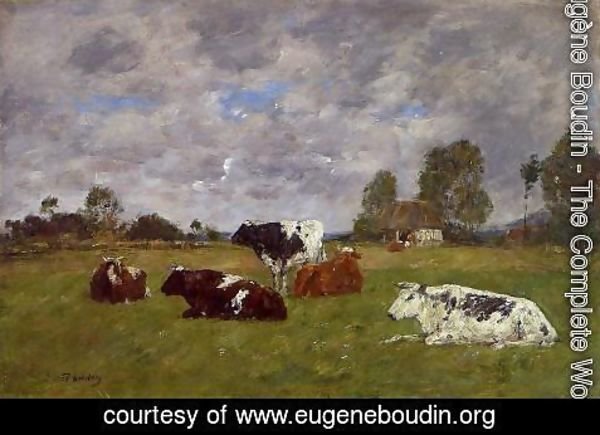 Eugène Boudin - Cows in a Pasture