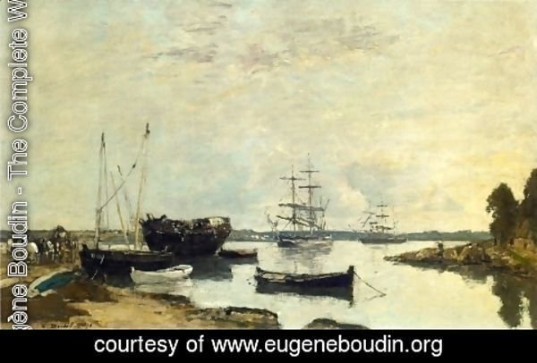 Eugène Boudin - Three Masted Ship in the Harbor