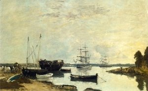 Eugène Boudin - Three Masted Ship in the Harbor