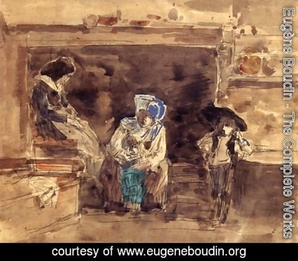 Eugène Boudin - Breton Family by the Fireplace