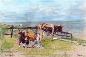 Eugène Boudin - Cows on a Cliff at Villerville