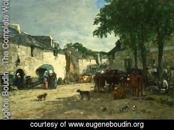 Eugène Boudin - Cattle Market at Daoulas, Brittany