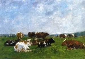 Eugène Boudin - Cows in a Pasture I