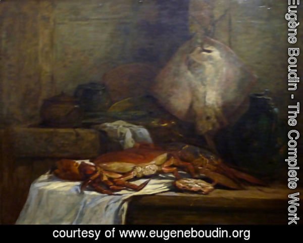 Eugène Boudin - Crab, Lobster and Fish (aka Still Life with Skate)