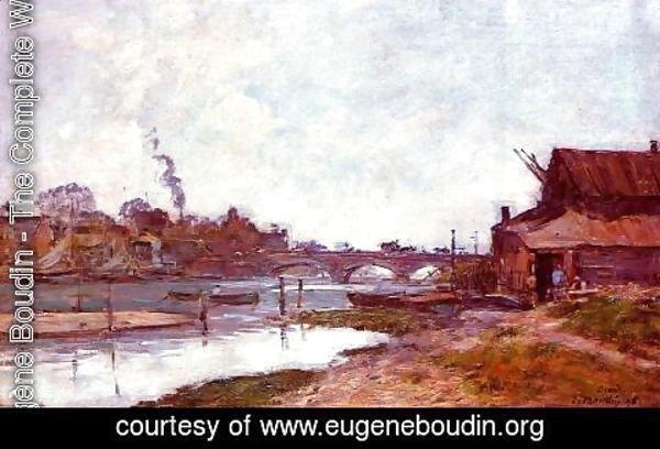 Eugène Boudin - Bridge on the River Touques at Deauville 1895