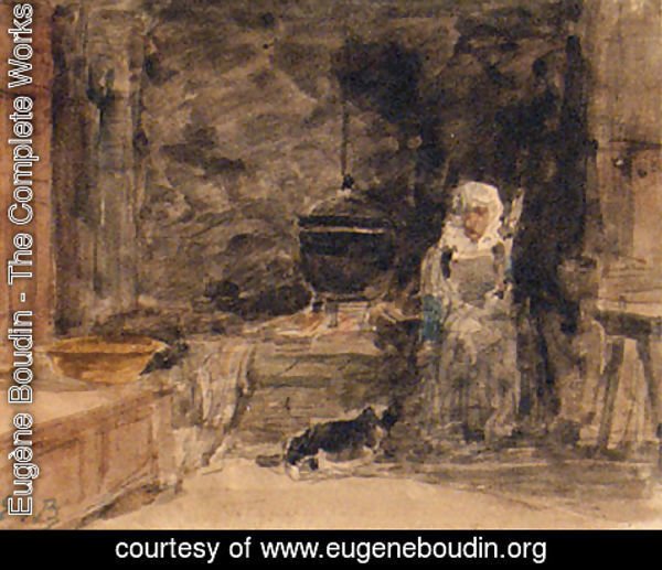 Eugène Boudin - An Elderly Lady In A Kitchen