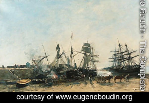 Eugène Boudin - Portrieux Le port mare basse. Dchargement du poisson