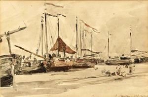 Eugène Boudin - Fishing Boats On The Beach At Scheveningen