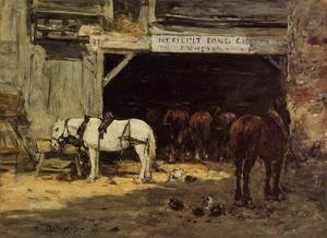Eugène Boudin - Horses for Hire in a Yard c.1885-90