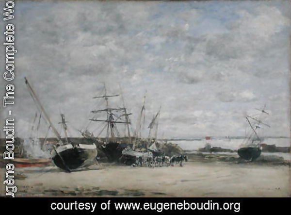 Eugène Boudin - Vessels and Horses on the Shoreline