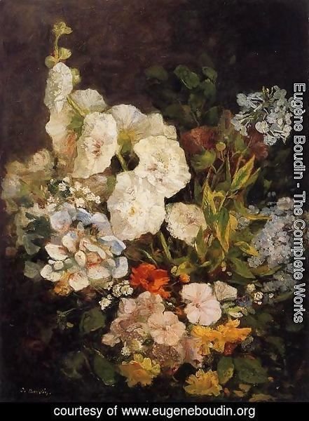 Eugène Boudin - Spray of Flowers - Hollyhocks