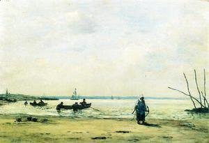 Eugène Boudin - The Shore at Low Tide near Honfleur
