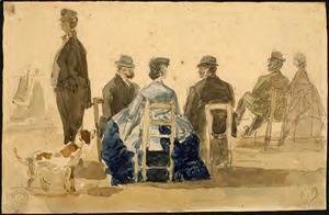 Eugène Boudin - Ladies and Gentlemen Seated on the Beach with a Dog