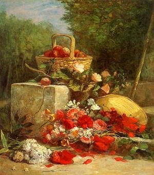 Eugène Boudin - Flowers and Fruit in a Garden