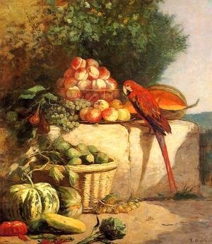 Eugène Boudin - Fruit and Vegetables with a Parrot
