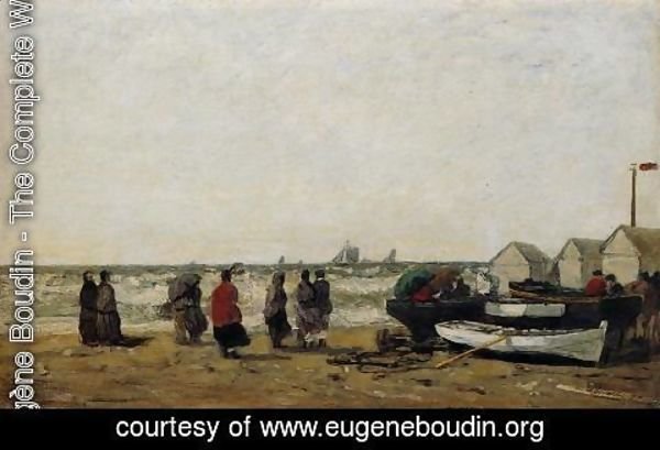 Eugène Boudin - Women on the Beach, Rough Seas