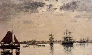Eugène Boudin - Anvers, boats on the River Scheldt I