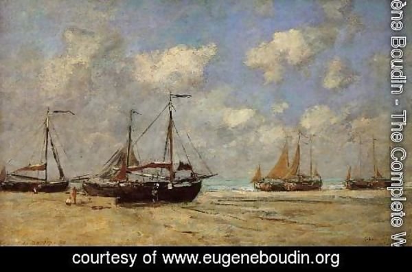 Eugène Boudin - Scheveningen, Boats Aground on the Shore