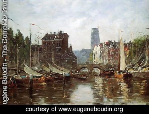 Eugène Boudin - Rotterdam, Le Pont de Bourse