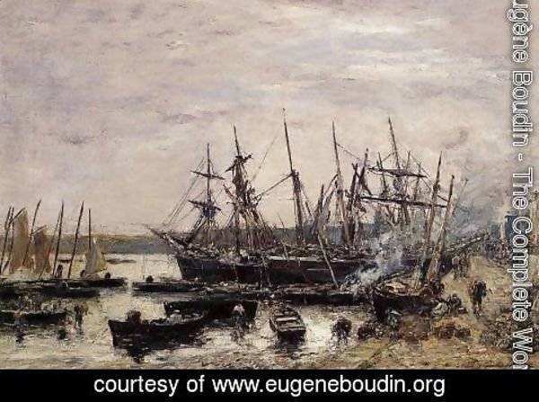 Eugène Boudin - Camaret, Fishing Boats at Dock