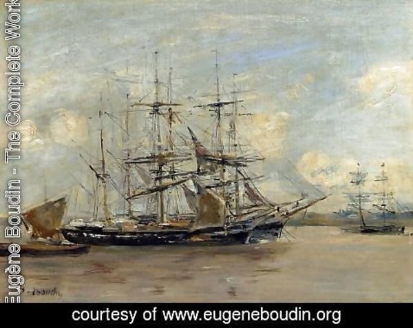Eugène Boudin - Le Havre, Three Master at Anchor in the Harbor