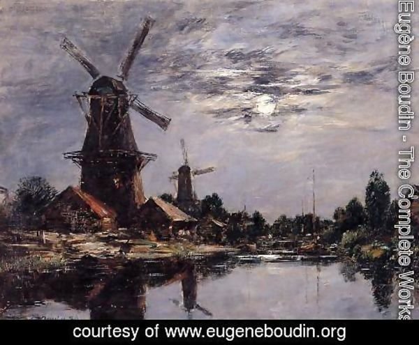 Eugène Boudin - Windmills and Canel near Dordrecht